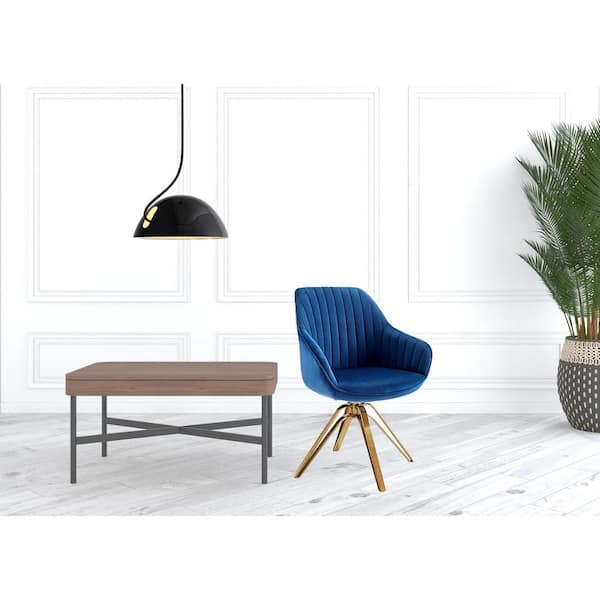 HomeRoots Amelia 33.27 in. Dark Blue Velvet Arm Chair with Swivel