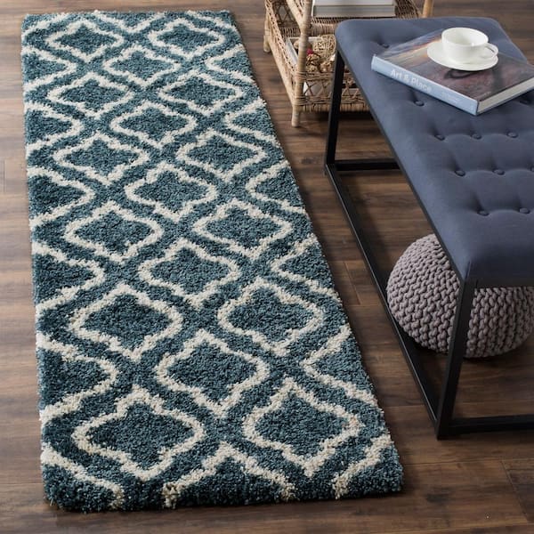 Hudson 2 ft. x 12 ft.Slate Blue/Ivory Geometric Runner Rug
