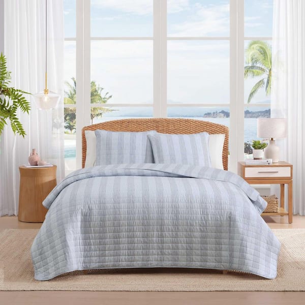 Bahama Weekend Stripe 3-Piece Island Blue Cotton King Quilt Set