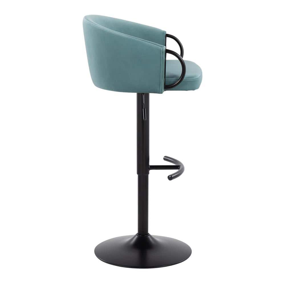 Claire Light Blue Velvet Adjustable Swivel Barstool Set