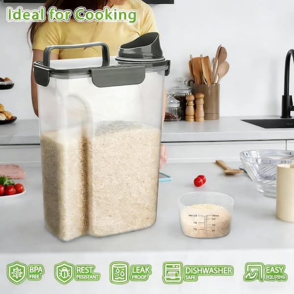 Plastic Rice Storage Container and Bin for Cereal, Flour, Pet Food, Kitchen and Pantry and Sugar Storage, Clear (1-Pack)