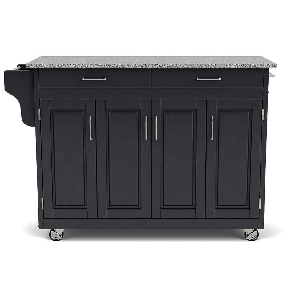 Black Granite Top Kitchen Cart with Storage and Spice Rack
