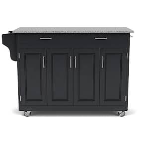 Create-a-Cart Black Kitchen Cart with Salt and Pepper Granite Top