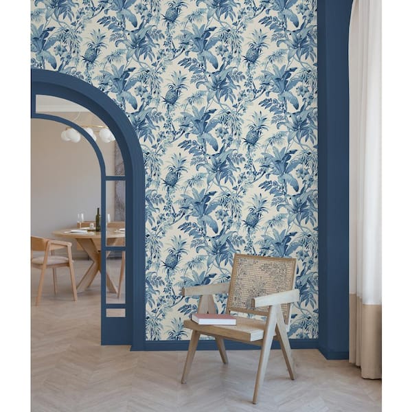 Malay Botanic Bliss Blue Coastal Tropical Vinyl Peel and Stick Wallpaper Roll (Covers 30.75 sq. ft.)