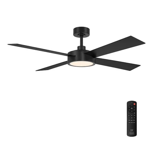 Onyo 52 in. Indoor/Covered Outdoor Matte Black Integrated LED Modern Ceiling Fan with 5-CCT Selections, Remote Included