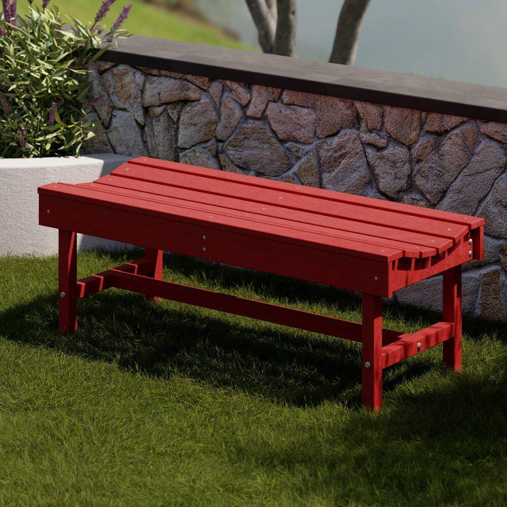 Cardinal Red Poly Lumber Backless Outdoor Bench