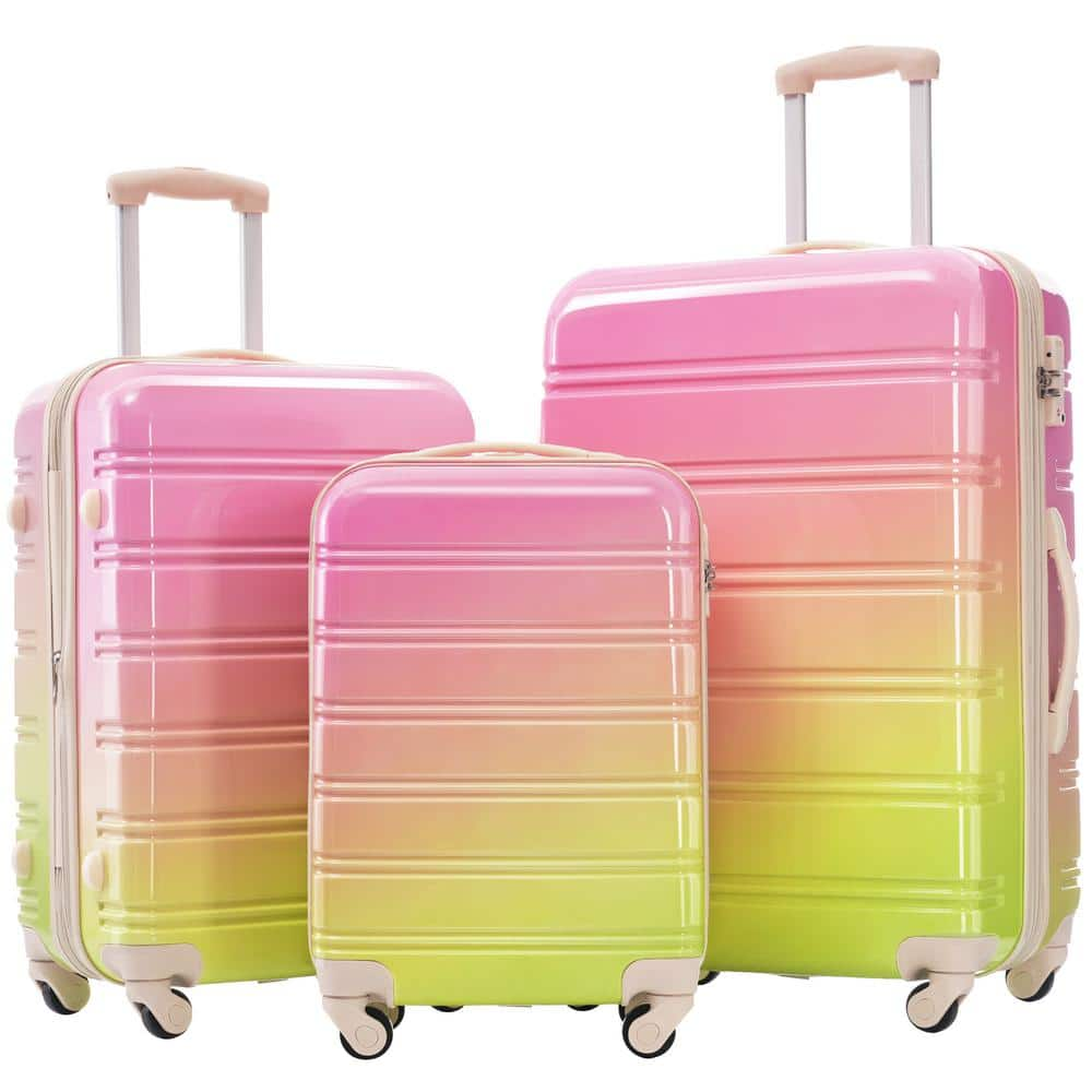 Merax Gradient Design 3 Piece Pink and Green Expandable ABS Hardside Spinner 20 in. 24 in. 28 in. Luggage Set with TSA Lock HYWXB0026AAU The Home Depot