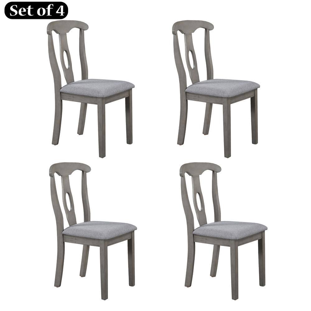 Spaco Gray Rustic Wood Padded Dining Chairs (Set of 4) MBWF290162AAE