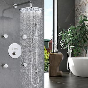 Thermostatic Single-Handle 3-Spray Patterns Shower System with Body Jets in Polished Chrome (Valve Included)