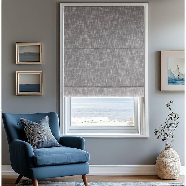 Quincy Grey Cordless Total Blackout Roman Shade - 35 in. W x 64 in. L