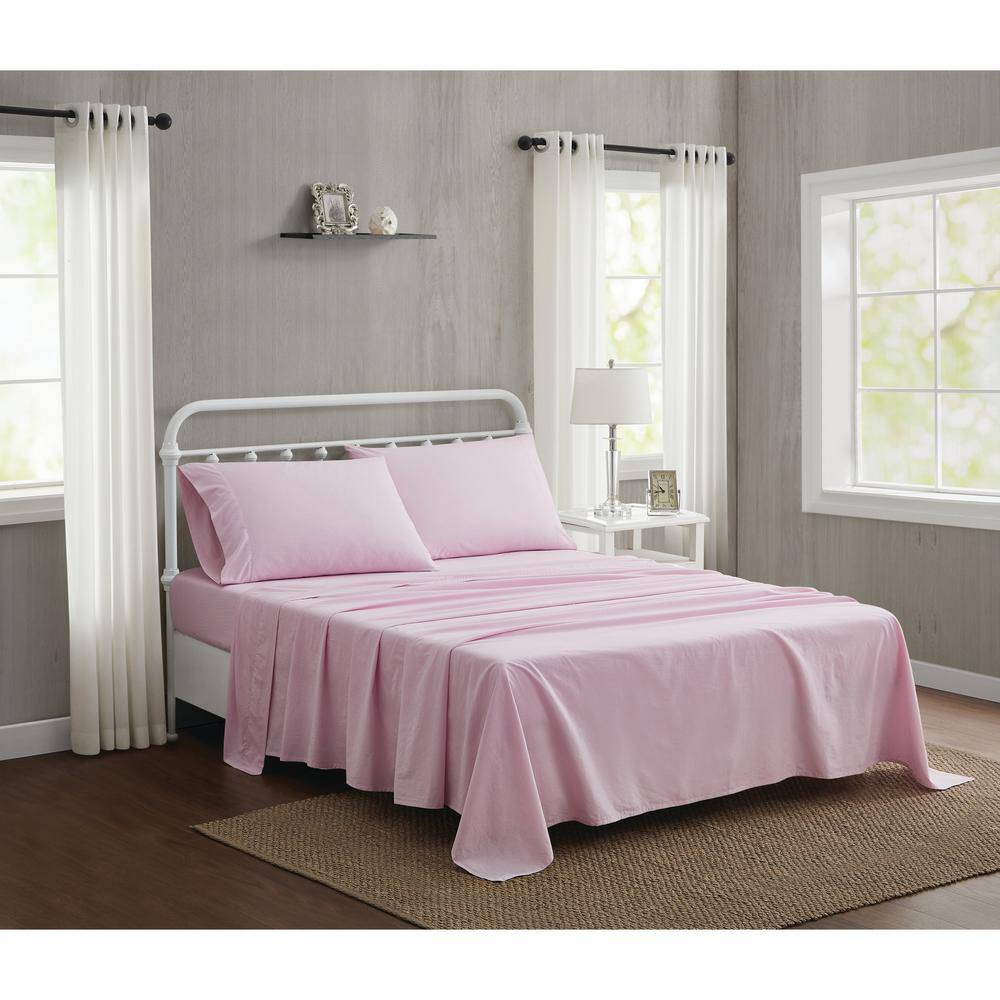 Queen Pink Cotton Percale Sheet Set with Pillowcases