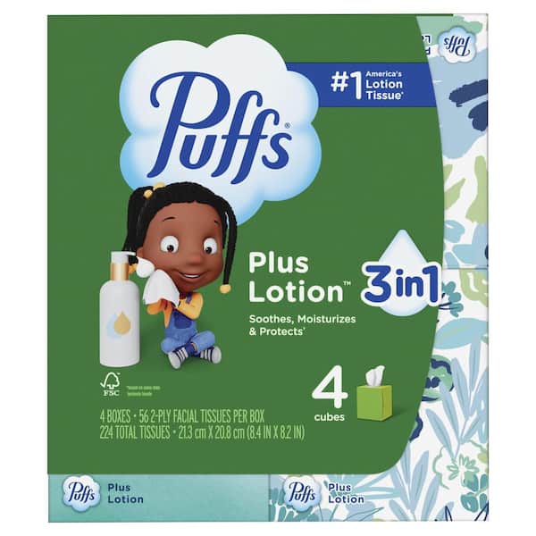 Puffs Plus Lotion 2-Ply Facial Tissue Cube Box (224-Tissues, Multi