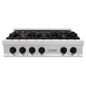 Autograph Edition 36 in. 6 Burner Front Control Gas Cooktop & Matte Black Knobs in Fingerprint Resistant Stainless Steel