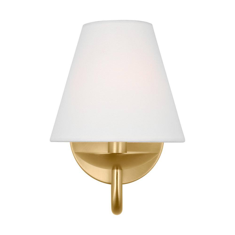 Satin Brass and White Linen Small Wall Sconce