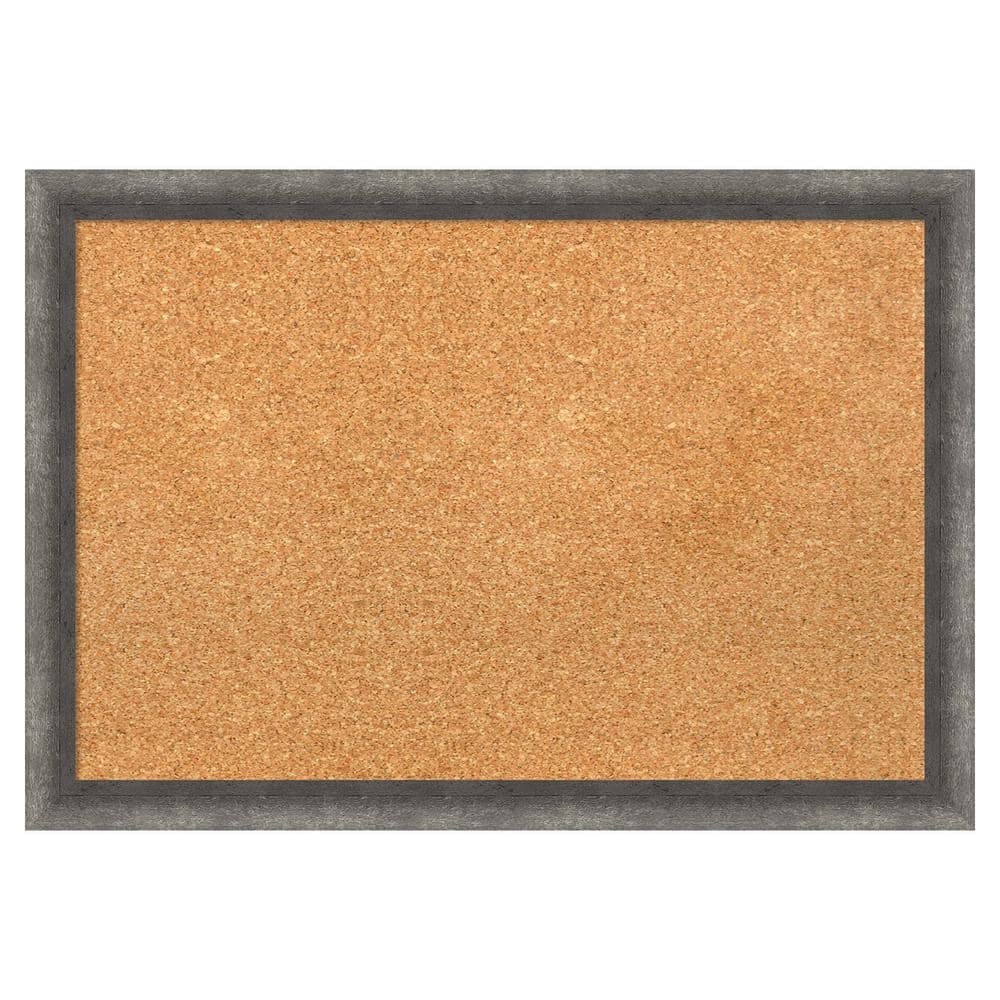 Amanti Art Burnished Concrete Narrow Wood Framed Natural Corkboard 26 in. x 18 in. Bulletin