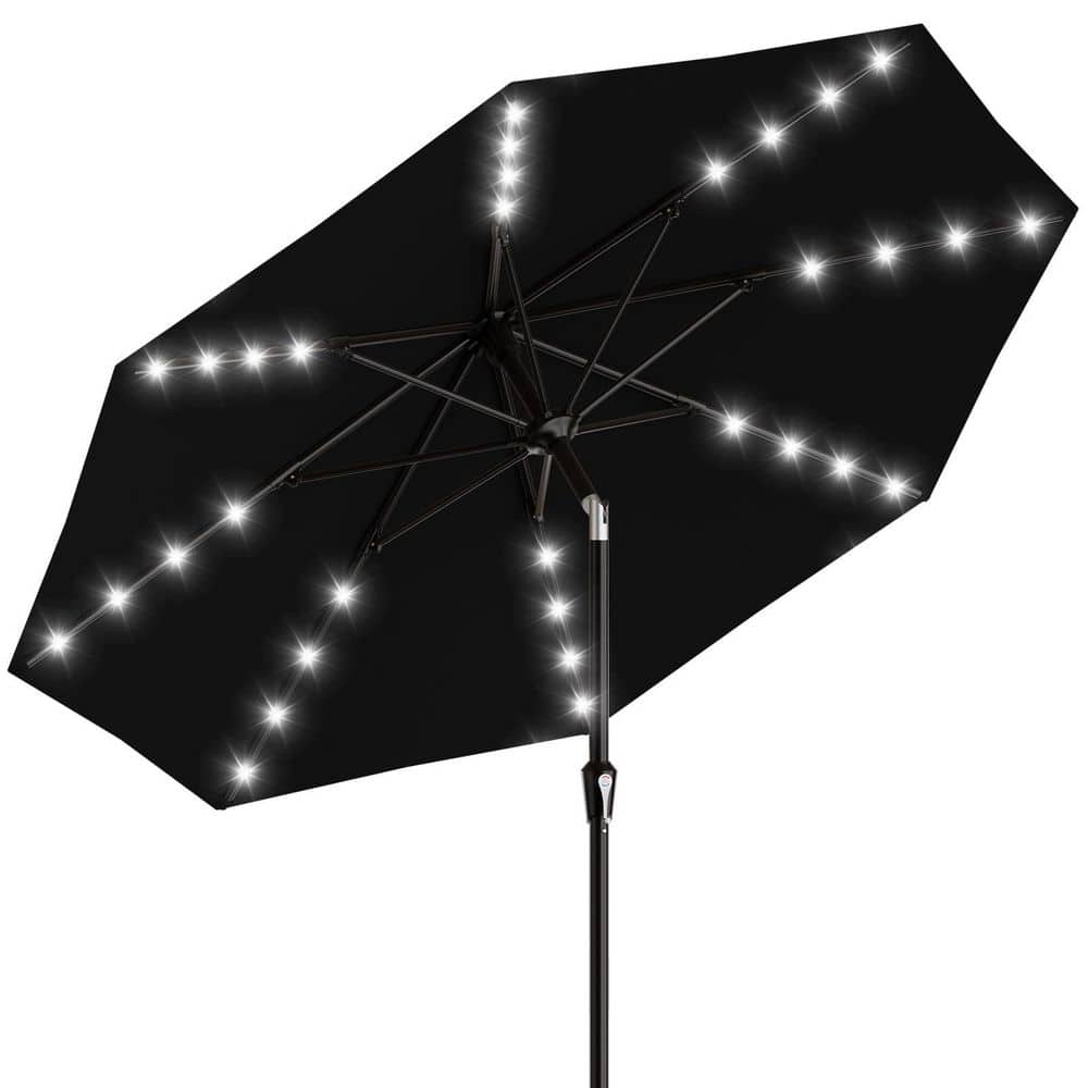 9 ft. Solar Lighted Patio Umbrella in Black, 32 LED Lights, Tilt and Crank, Outdoor Market Umbrella for Garden price history on PriceWatchPro