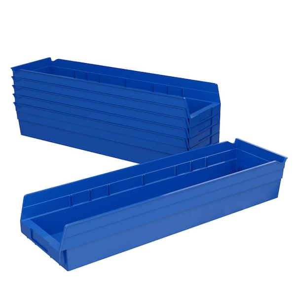 30164 Plastic Storage Shelf Bins, 23 1/2 in. D x 6 1/2 in. W x 4 in. H, Blue, 6-pack