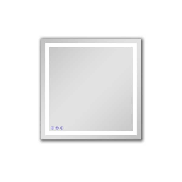 39.8 in. W x 39.8 in. H LED Light Anti-Fog Square Frameless White Wall Bathroom Vanity Mirror