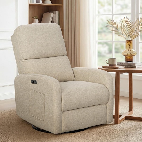 Dakota Beige Power Recliner 3-in-1 with Swivel, Glider, USB Ports