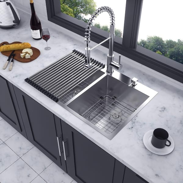 RAINLEX 33 in. L x 22 in. W Drop-in Double Bowls 18 Gauge