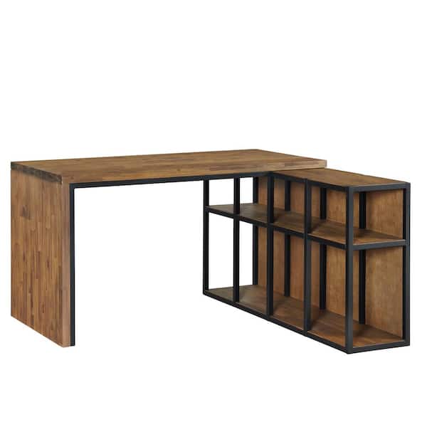 Alaterre Furniture Lloyd 55 in. Corner Natural Wood Writing Desk with Storage Credenza