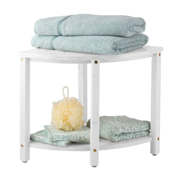 15.5 in. Freestanding Corner Shower Bench-Water Resistant Shower Stool for Inside Shower, Bathroom, or Sauna, White