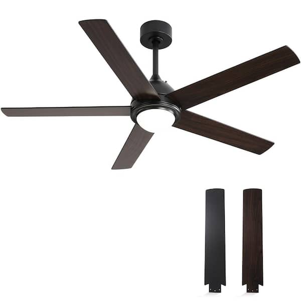 Sofucor 52 in. Indoor/Outdoor Modern Black Downrod Ceiling Fan with LED Lights and Wall Control