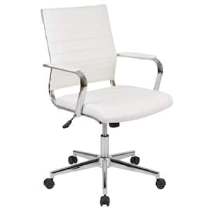 Hansel Mid-Back Ribbed Faux Leather Swivel Executive Office Chair in White with Arms