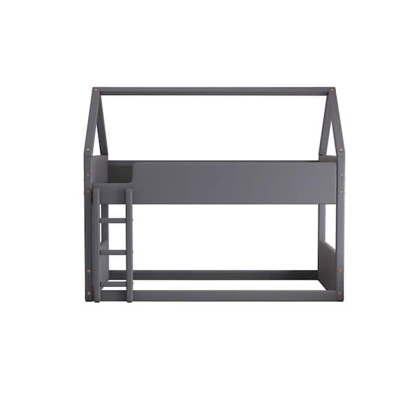 Donason Gray Wood Frame Twin Size Bunk Bed with Headboard and Footboard