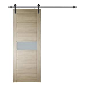 Edna 24 in. x 80 in. 1-Lite Frosted Glass Shambor Wood Composite Sliding Barn Door with Hardware Kit
