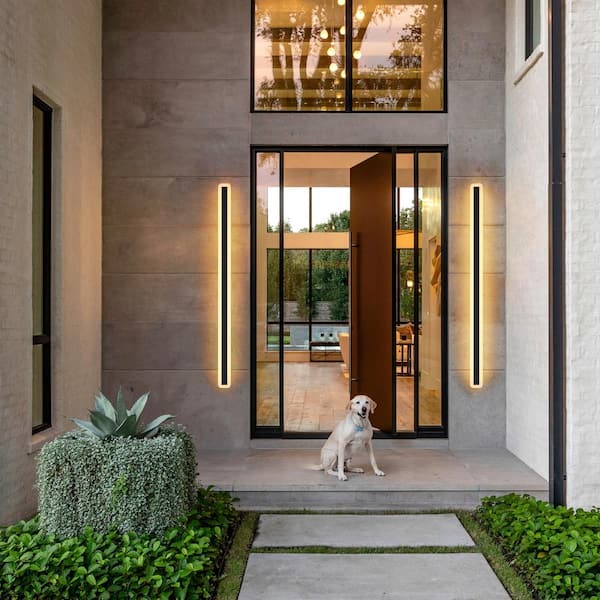 Hannah 59 in. Modern Linear Acrylic IP65 Waterproof Hardwired Black Outdoor Barn Wall Sconce Light, Integrated LED