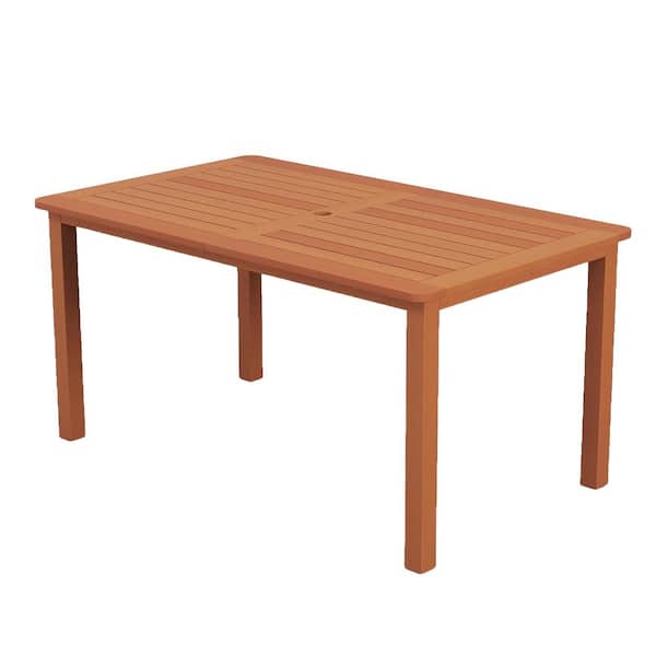 Outdoor Solid Wood Patio Dining Table for 6 Person with Umbrella Hole & Teak Oil Finish for Outside Patio Furniture