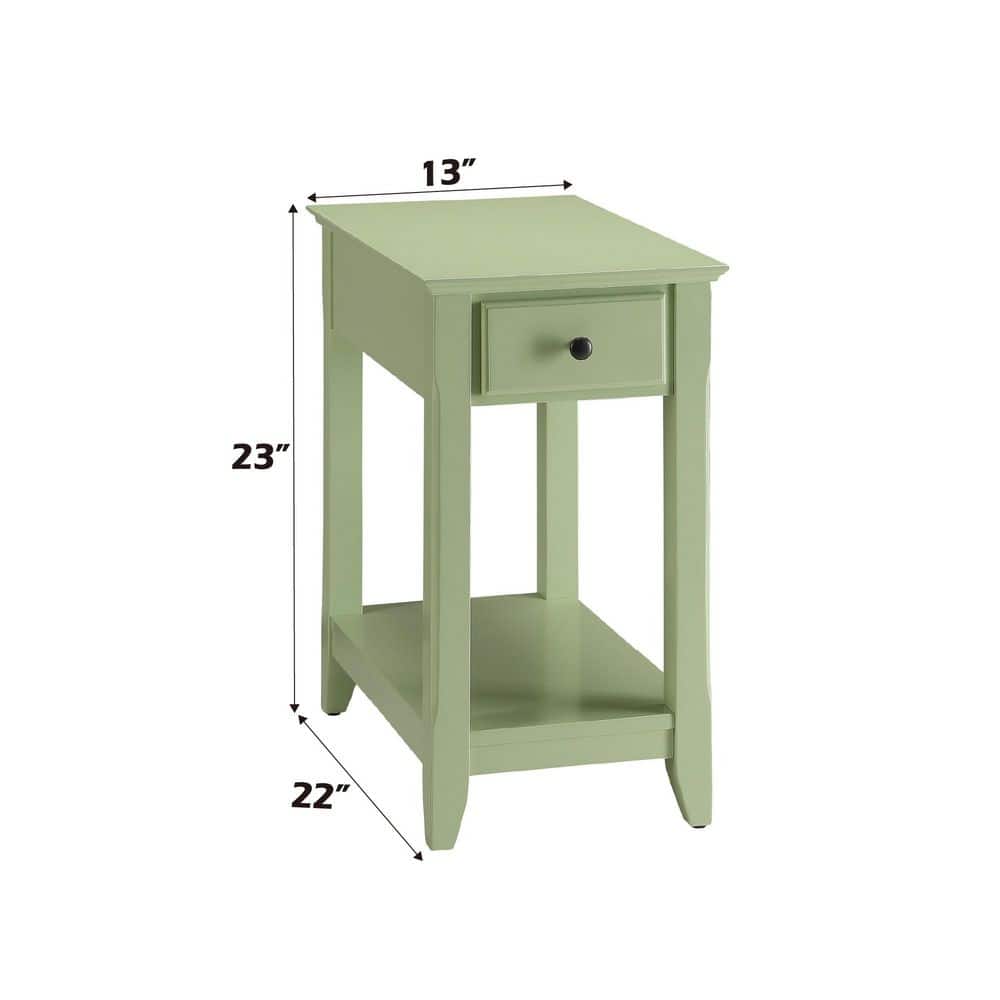 Bertie Light Green Wooden Accent Table with Drawer and Shelf