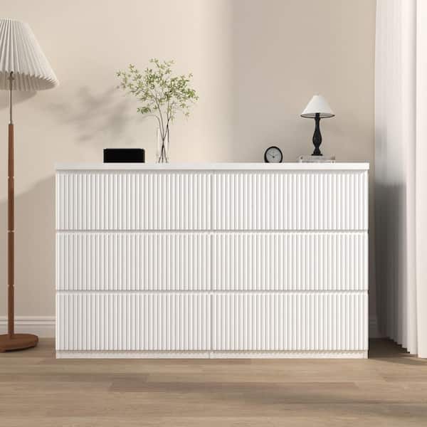 White Wavy 6-Drawer Large Storage 47.2 in. W Dresser