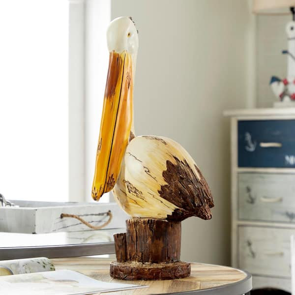 7 in. x 18 in. Cream Polystone Pelican Sculpture