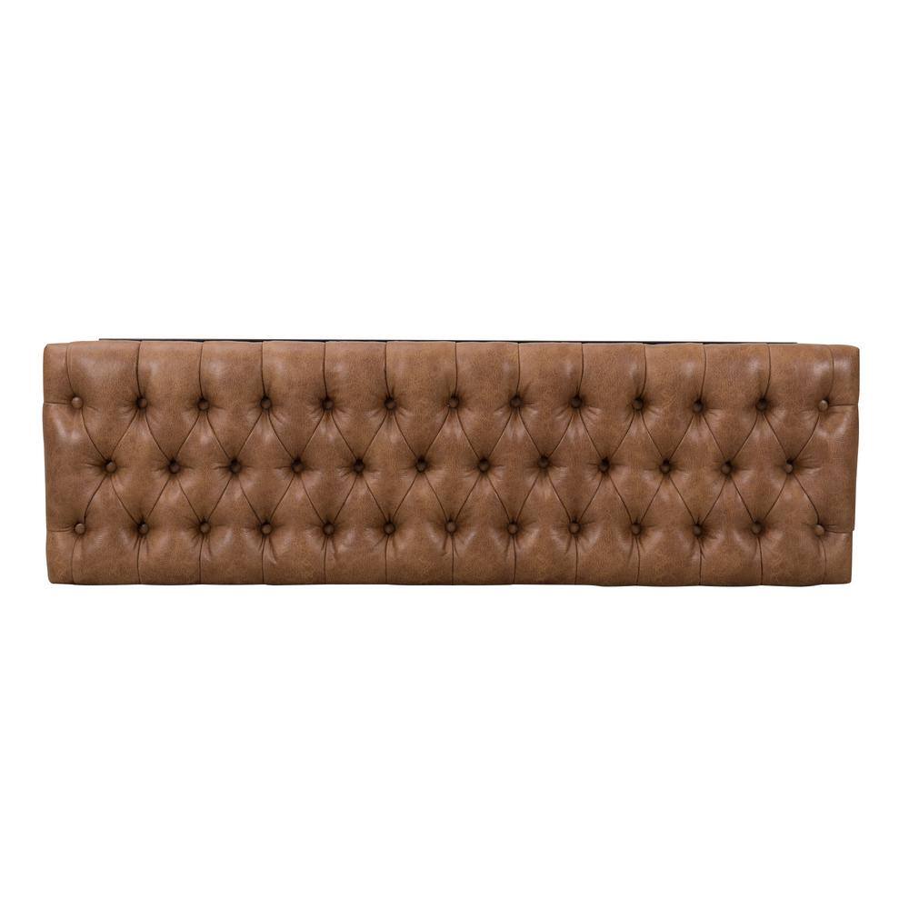 Draper 53'' Faux Brown Leather Tufted Bench with Metal Base