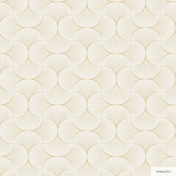 Tempaper Metallic Porcelain Gilded Scallop Unpasted Wallpaper Roll (Covers 56 sq. ft.)