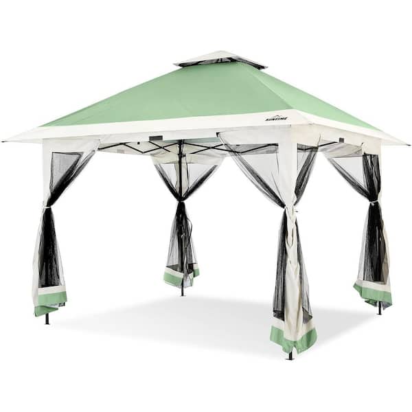 12 ft. x 12 ft. Olive Instant Pop Up Patio Gazebo with Full Netting for Family Parties