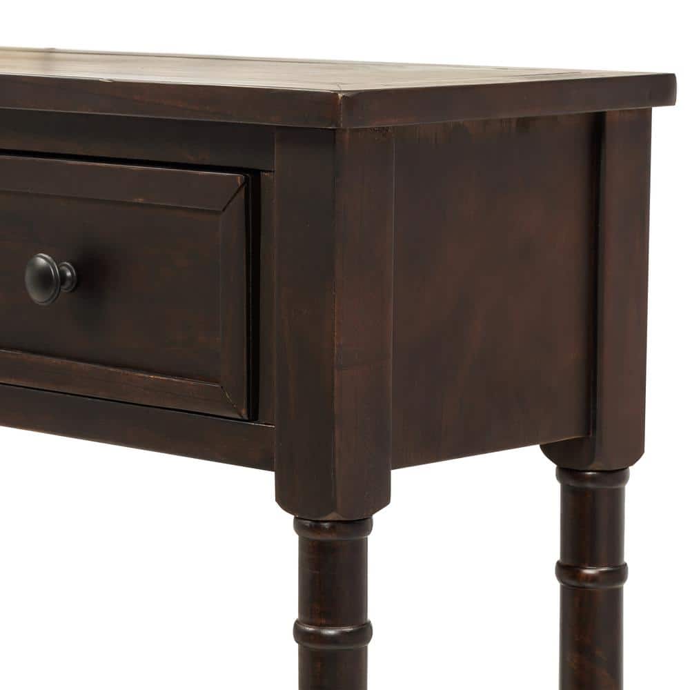 Espresso Pine Wood Console Table with Drawers and Shelf
