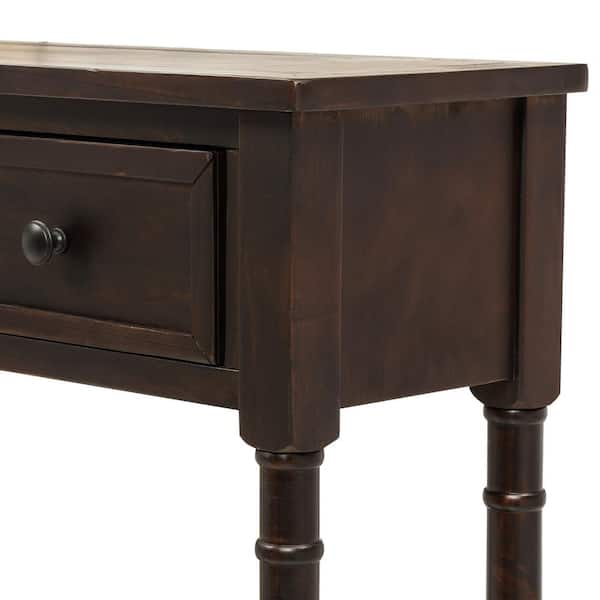 58 in. Espresso Standard Rectangle Wood Console Table with Drawer