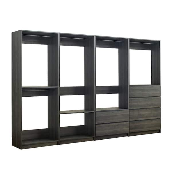 Klair Living Prosper 128 in. W Gray Tower System Freestanding-Shelf Walk-in Wood Closet System