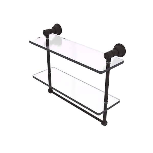 Allied Brass Carolina Collection 16 in. x 9.5 in. x 5.54 in. Brass Rectangular Double Glass Shelf with Towel Bar in Oil Rubbed Bronze