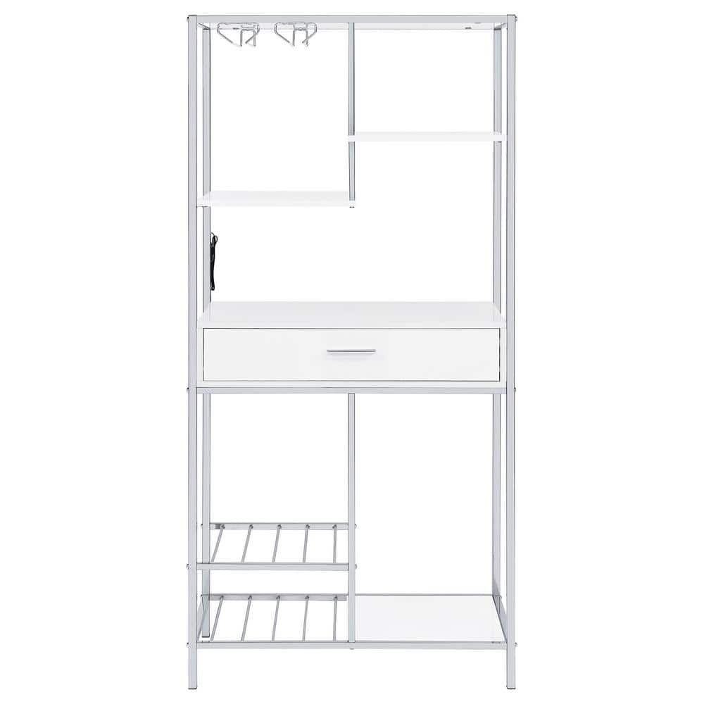 Figueroa White and Chrome Modern Bar Cabinet with Drawer