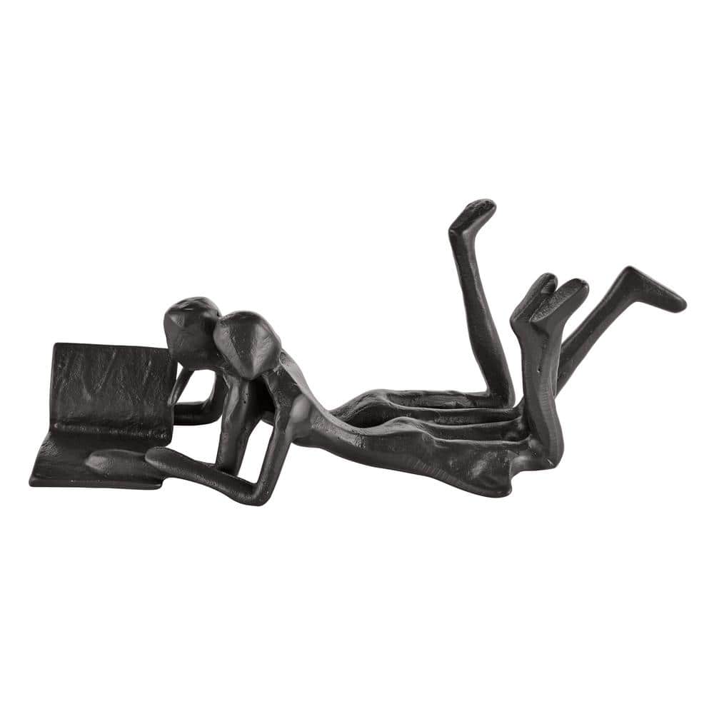 Brown Cast Iron Abstract Couple Reading Book Sculpture