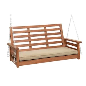 4 ft. Hardwood Porch Swing with Chains in Oil with Taupe Olefin Cushion