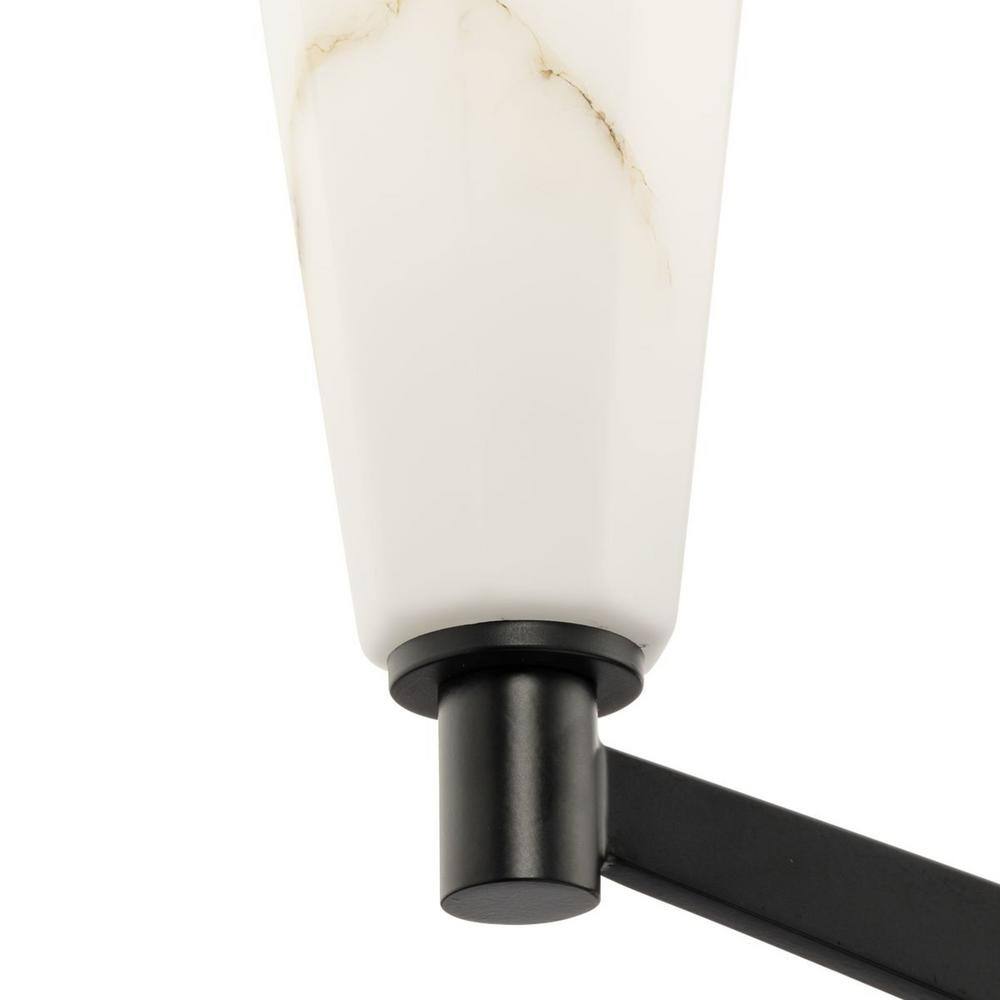 Matte Black Steel 6-Light Chandelier with Faux Alabaster Shades