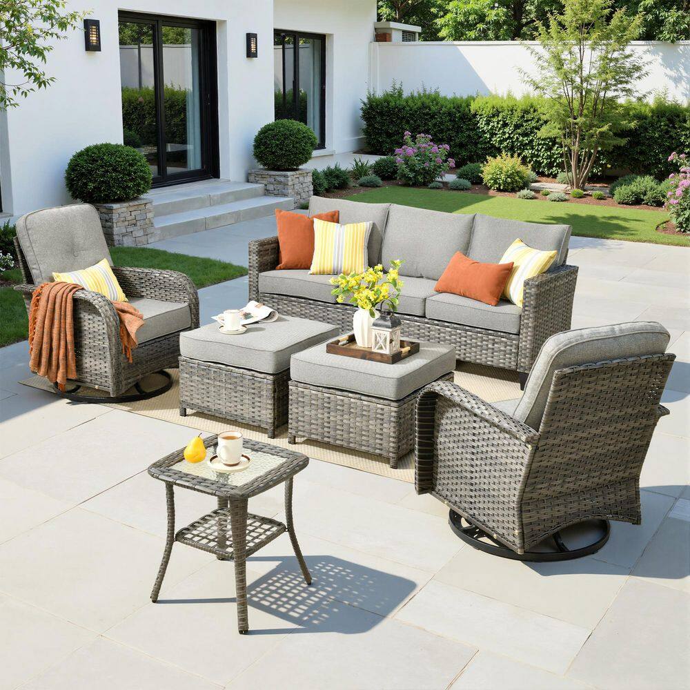 Venia 6-Piece Outdoor Wicker Patio Conversation Set with Rocking Chairs and Dark Gray Cushion price history on PriceWatchPro