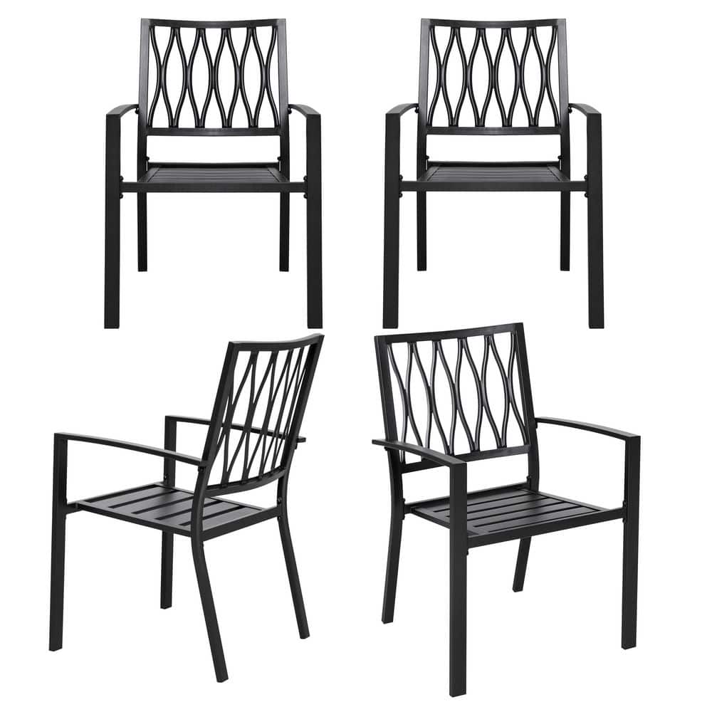 Modern Black Iron 5-Piece Outdoor Dining Set with Square Table