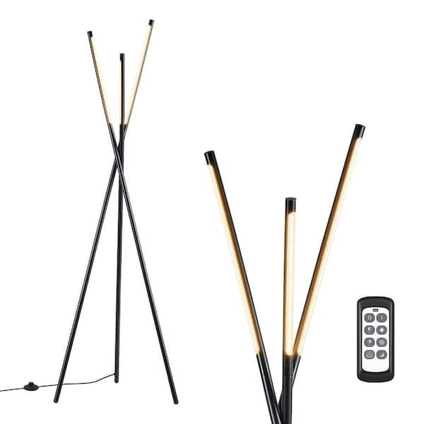 EDISHINE 60 in. Black Modern Dimmable LED Tripod Floor Lamp with 3
