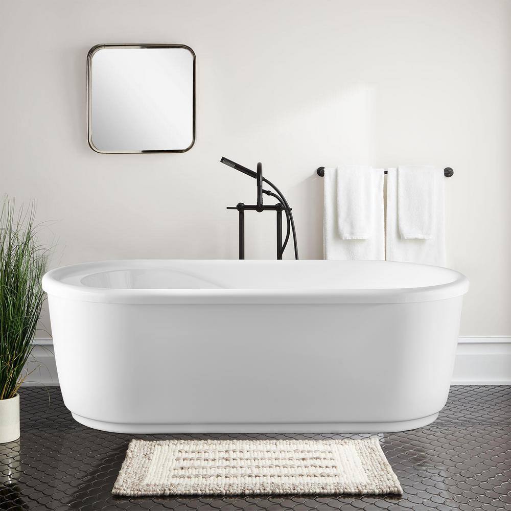 59-Inch White Acrylic Freestanding Soaking Bathtub